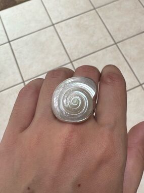 Child of Wild Silver Ring with Iridescent White Spiral Shell